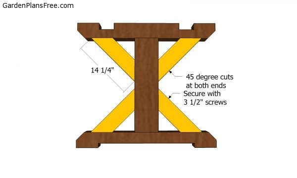 Fitting the diagonal braces to the sides of the table