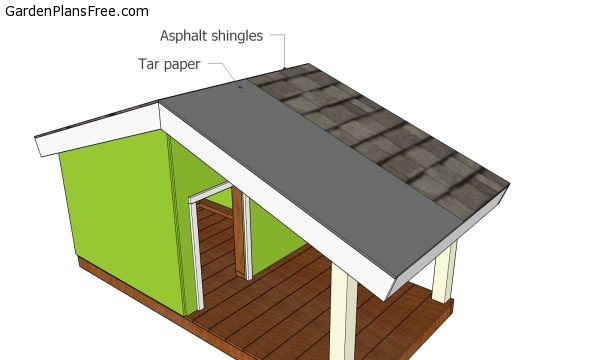 Fitting the roofing for the dog house