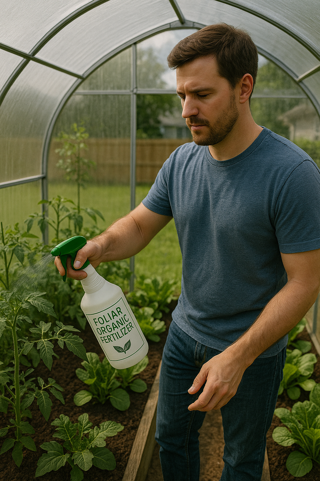 Applying organic foliar fertilizer in greenhouse