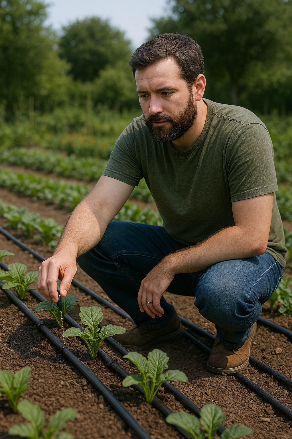 man and drip irrigation
